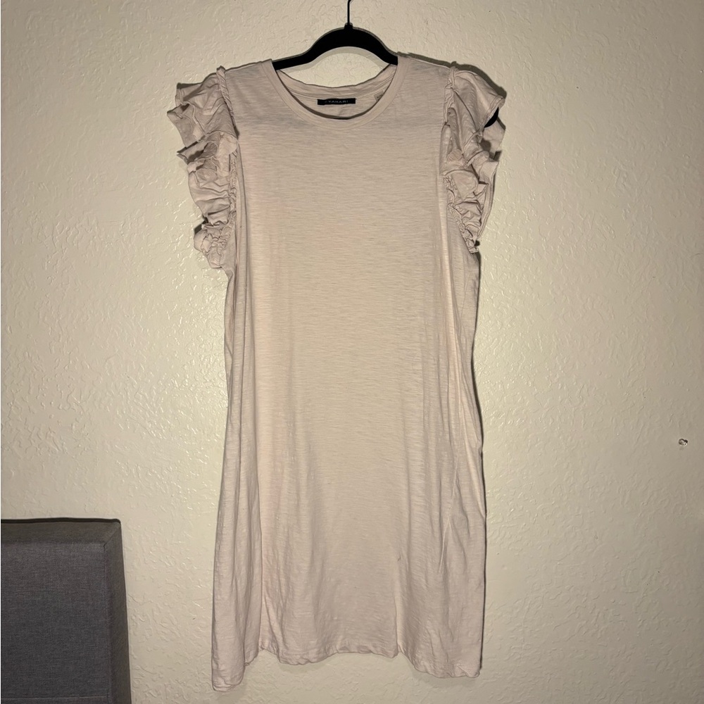 Tahari Ruffle Sleeve Knit Dress – Neutral Blush / Cream – XL